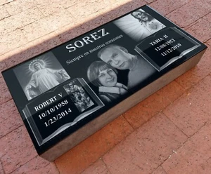 Headstone Tombstone 28x16x3 inches Solid Black Granite Diamond Engraved - Picture 1 of 19