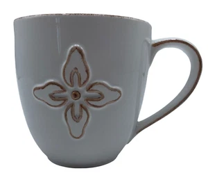 Starbucks 2008 Ceramic Coffee Mug Cup Raised Floral Design 12oz White Tan - Picture 1 of 16