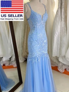 3D Lace Embroidery Sleeveless Mermaid Fitted Prom Evening Cocktail Dress Girls - Picture 1 of 8