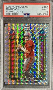 2020 Panini Mosaic TOM BRADY #SG-2 Stained Glass Mosaic Prizm SSP Case Hit PSA 9