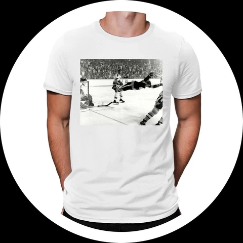 Boston Bruins Bobby Orr THE GOAL White T-Shirt 100% Cotton men sz XL NEW Cover