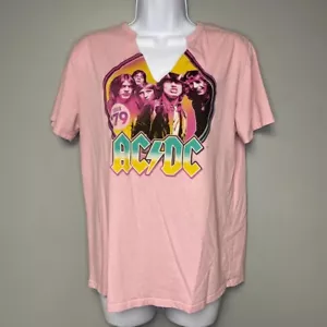 AC/DC Womens Short Sleeve Split V-Neck Pink T-Shirt Size M - Picture 1 of 4