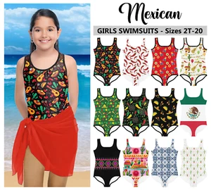 Kids Mexican Swimsuit #1 - Baby Girl Teens Bathing Suit Cinco de Mayo Holiday - Picture 1 of 30