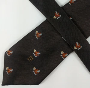 Vintage: Pierre Cardin Mens Tie, Brown w/ Griffin Geometric Pattern & Logo - Picture 1 of 8