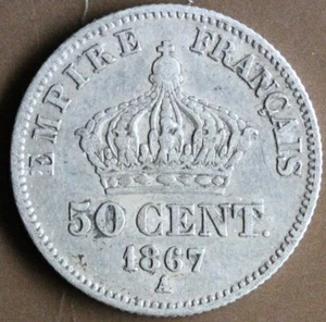 FRANCE NAPOLEON III 50 CENTIMES 1867 A ARGENT - Foto 1 di 2