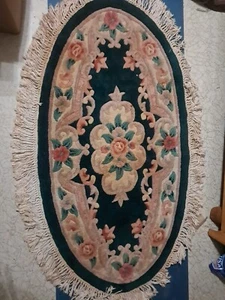 HANDMADE AUBUSSON CHINESE ORIENTAL OVAL RUG.4'3" LONG 2'3" WIDE PILED... - Picture 1 of 7