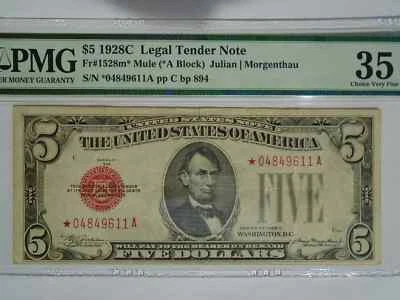 1928C $5 (Mule) STAR United States Note PMG VF 35 EPQ  Red Seal - Image 1 of 4