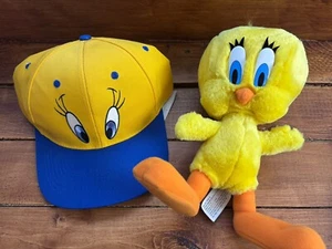 Vtg Tweety Bird Six Flags Hat and Plush Lot Snapback Cap 1997 Looney Tunes - Picture 1 of 14