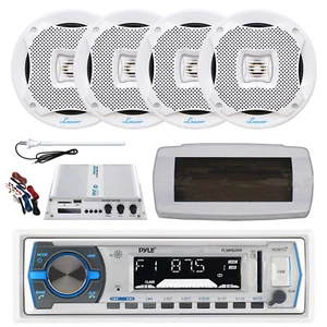 Pyle Bluetooth Radio Marina, Cubierta, Antena,Amplificador con Kit, 4x 6.5" 400W Altavoz Blanco - Imagen 1 de 7
