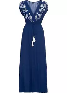 Neu Kleid mit Stickerei Gr 40 Tiefseeblau/Wollweiß Ärmelloses Sommer-Maxidress - Bild 1 von 1