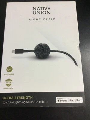 Native Union Night 10' Ft Braided weighted IPHONE to USB-A Cable iphone ipad 484 - Image 1 of 4