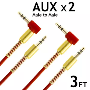 HEADPHONE AUX 3.5MM 3FT STEREO TRS HIGH QUALITY RIGHT ANGLE AUDIO CABLE - 2 SET - Picture 1 of 2
