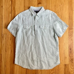 Camisa Banana Republic 1/2 Abotonada Manga Corta Pata de Gallo Lino Algodón Grande - Imagen 1 de 9
