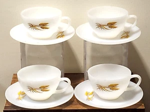 Vintage Anchor Hocking Fire King Wheat Pattern Cup & Saucer Set (4) - Picture 1 of 8