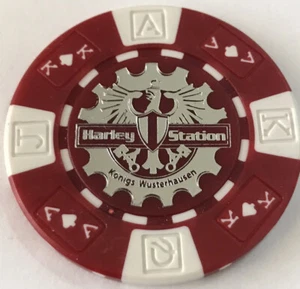 KONIGS WUSTERHAUSEN, GERMANY STATION HARLEY DAVIDSON POKER CHIP (RED & WHITE) - Picture 1 of 2