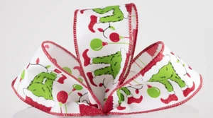 2.5" Christmas Wired ribbon~You're a mean one ~ glitter elf legs~ 5 Yards - Picture 1 of 2