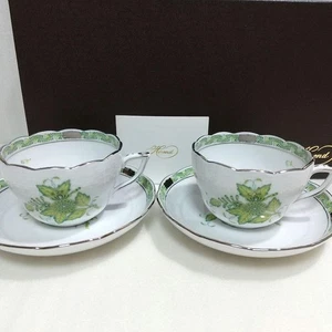Juego de pares de platillos taza platillo verde lima ramo chino Herend flor Apponyi - Imagen 1 de 8
