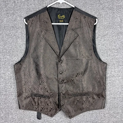 Scully Vest Mens Large Brown Paisley Brocade Western Waistcoat Formal Adjustable - Image 1 of 4