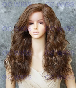 Long Full Curly Lace Front Heat OK Human Hair Blend Wig Light Brown/Blonde EVED - Picture 1 of 8