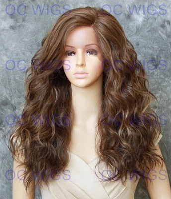 Long Full Curly Lace Front Heat OK Human Hair Blend Wig Light Brown/Blonde EVED - Image 1 of 4