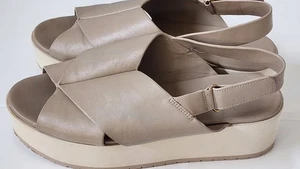 Women Vince Jenaya-B Sz 38 Sport Platform Slingback Sandal Leather Beige - Picture 1 of 14
