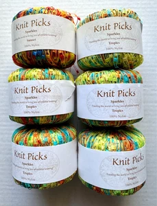 LOTS of 6 Knit Picks Sparkles "TROPICS ", SUNSET  100% Nylon Ladder Ribbon Yarn - Picture 1 of 10