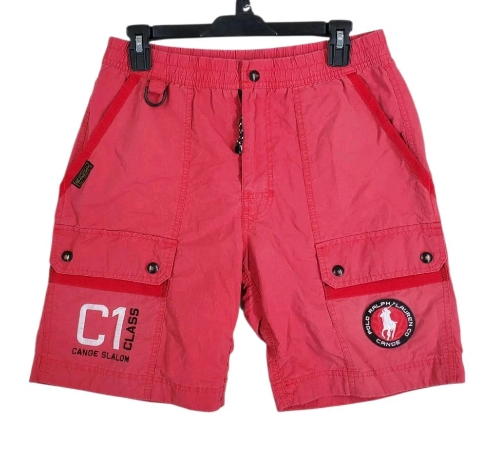Vtg Y2K Polo Ralph Lauren Canoe Slalom C1 Cargo Shorts Mens S 28-31 x8.5 Lined - Image 1 of 4