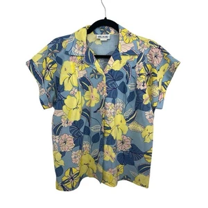 Vtg Blair Women's Shirt Floral Short Sleeve Small Button Up Blue Yellow Tropical - Picture 1 of 9