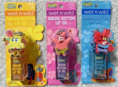 SPONGEBOB WET N WILD BIKINI BOTTOM LIP OIL SET OF 3 SPONGEBOB PATRICK & KRABBS - Image 1 of 4