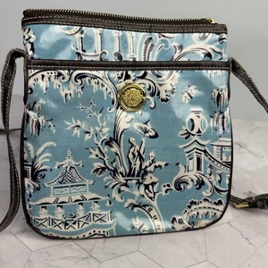 Anna Griffin Crossbody Bag Purse Blue White Brown Japanese Asian Design - Picture 1 of 23