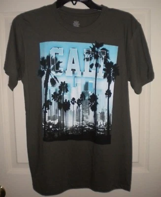 NWT JERRY LEIGH CALI T-SHIRT SZ L GRAY, BLUES, BLACK & WHITE UNISEX 100% COTTON - Image 1 of 2