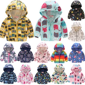 Kids Boys Girls Toddler Clothes Waterproof Floral Hoody Coat Jacket Outerwear - Picture 1 of 17