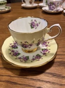 Clare Bone China TEACUP & SAUCER #1743 Purple Yellow Glaze Gold Trim England - Picture 1 of 6