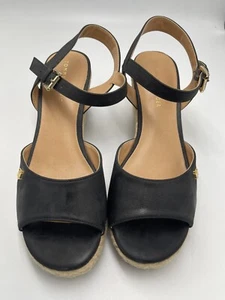 Tommy Hilfiger Gallie Wedge Heels Womens 9M Black Open Toe Strap Buckle Closure - Picture 1 of 8