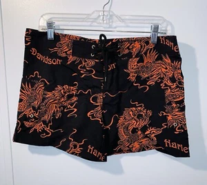 HARLEY DAVIDSON Tori Richard Men's Swim Trunks Board Shorts Orange Black Size S - Picture 1 of 5