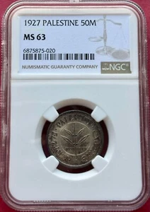PALESTINE  ,  50 MILS 1927 ( LG ) NGC MS 63  ,  RARE - Picture 1 of 2