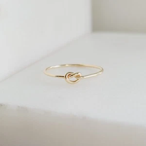 14k Solid Gold Tight Knot Ring, Solid Gold Minimalist Love Knot Rings - Picture 1 of 8