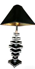 MID CENTURY MODERN BLACK & CLEAR STACKED LUCITE LAMP IN DESIGN OF FELICE BOTTA