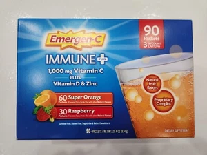 90 Emergen-C Immune + Plus SUPER ORANGE Raspberry Immune Support ZINC Vitamin D - Picture 1 of 4