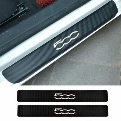2 Pcs For Fiat 500 Carbon Fiber Leather Car Door Sill Protector Scuff Cover - Image 1 of 4