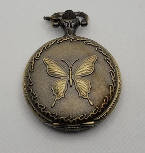 Ladies Strada Brass Round Butterfly Pendant Pocket Watch L8 - Picture 1 of 7