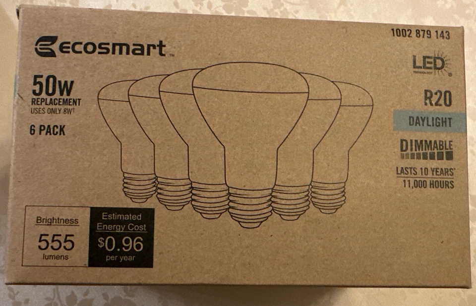 EcoSmart 50-Watt Equivalent BR20 Dimmable LED Light Bulb Daylight (6-Pack) - Image 1 of 3