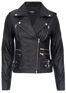 Ladies Leather Biker Jacket Black 100% Lamb Nappa Classic Moto Gothic Jacket - Picture 1 of 5