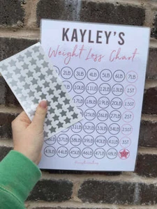 Personalised A4 Pink & Black Weight Loss Chart Tracker Print - st. lb Units - La - Picture 1 of 4