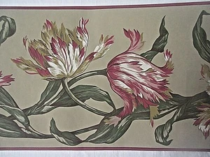 York Unpasted Floral WALLPAPER BORDER 5 Yd x 9" Made in USA Vintage 1980's - Picture 1 of 4