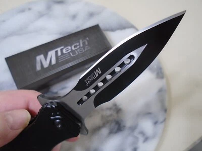 M-TECH Mtech Assisted Open Dagger Pocket Knife Black Folder MT-A2044BK Spear Point New