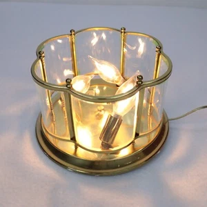 Vintage Brass Flush Mount Ceiling Fixture Lights 6 Panel Curved Glass 3 Light - Picture 1 of 19