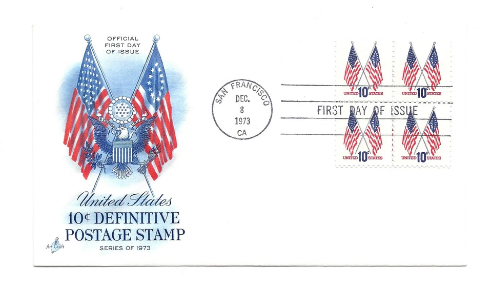 1509, 50 Star + 13 Star Flags,  pane, ArtCraft, block of 4, FDC - Image 1 of 1