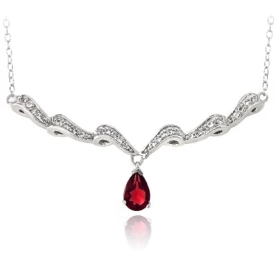 925 Silver Lab Created Ruby & White Topaz Swirl Teardrop Necklace,18" - Image 1 of 4