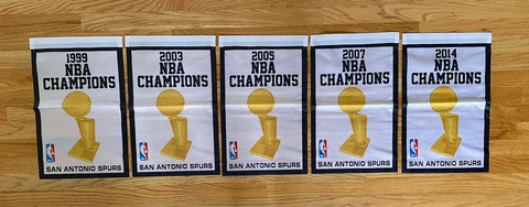 Complete San Antonio Spurs NBA Champions 5 Banners/Flags 18.5" x 11.5" Cover